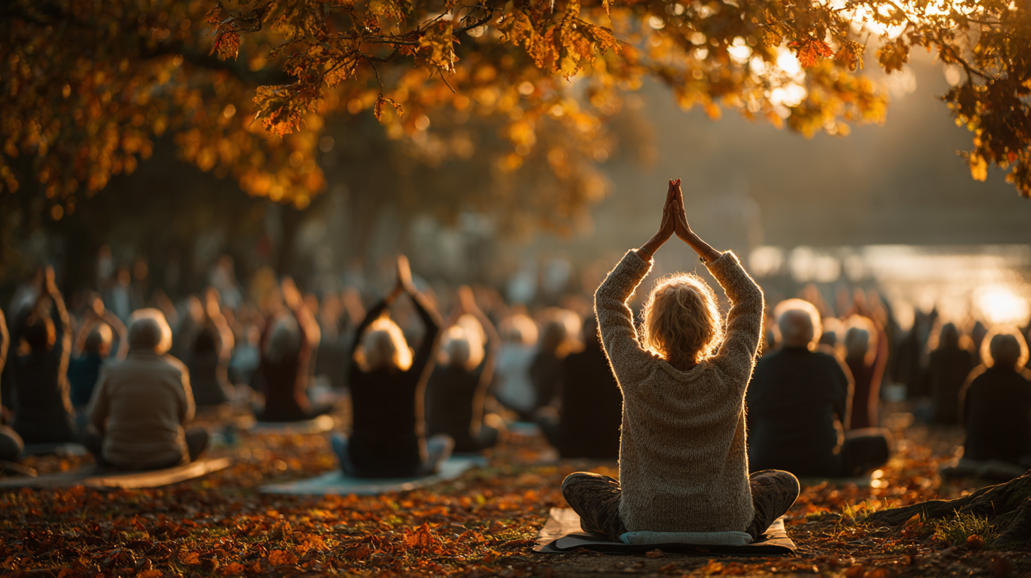 Групова йога сесия за възрастни хора в спокойна обстановка